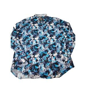 Robert Graham Stauder Mens L Blue Rose Abstract Classic Fit Button Up Shirt